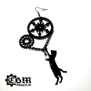 Earrings - Cat with gears