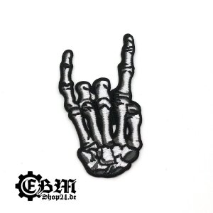 Aufnäher Skelett Finger mit Mano Cornuta